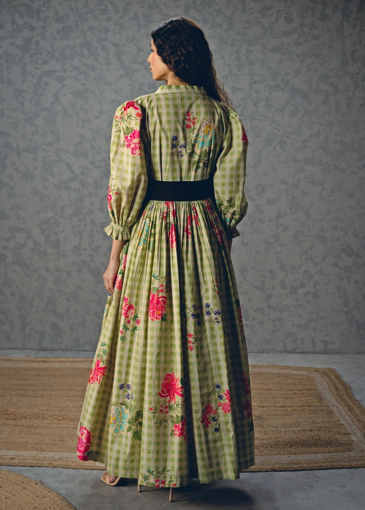 Green Cotton Checked Dress Paulmi and Harsh X Ease - Fabilicious Fashion