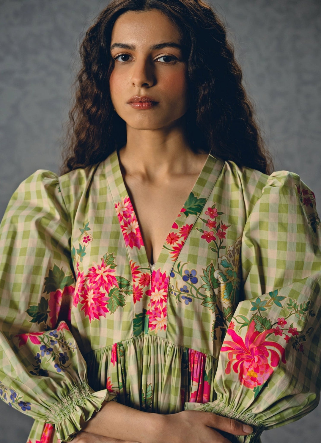 Green Cotton Checked Dress Paulmi and Harsh X Ease - Fabilicious Fashion