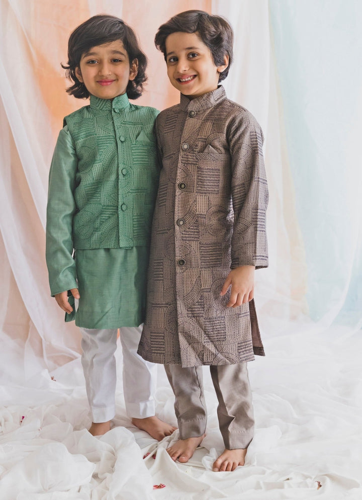 Green Cotton Silk Kurta Bundi Set Chotibuti - Fabilicious Fashion