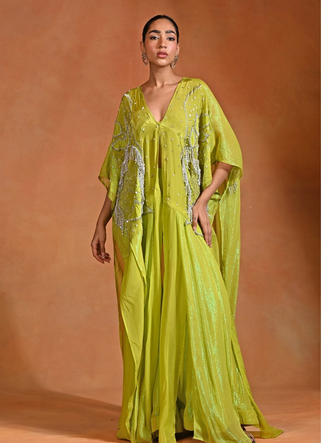Rishi and Vibhuti Green Crepe Kaftan Pants SetFabilicious Fashion