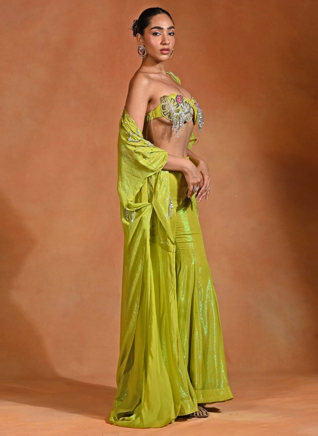 Rishi and Vibhuti Green Crepe Pants Set With CapeFabilicious Fashion