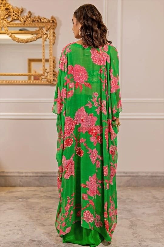 Green Crepe Printed Jacket Set Paulmi and Harsh - Fabilicious Fashion