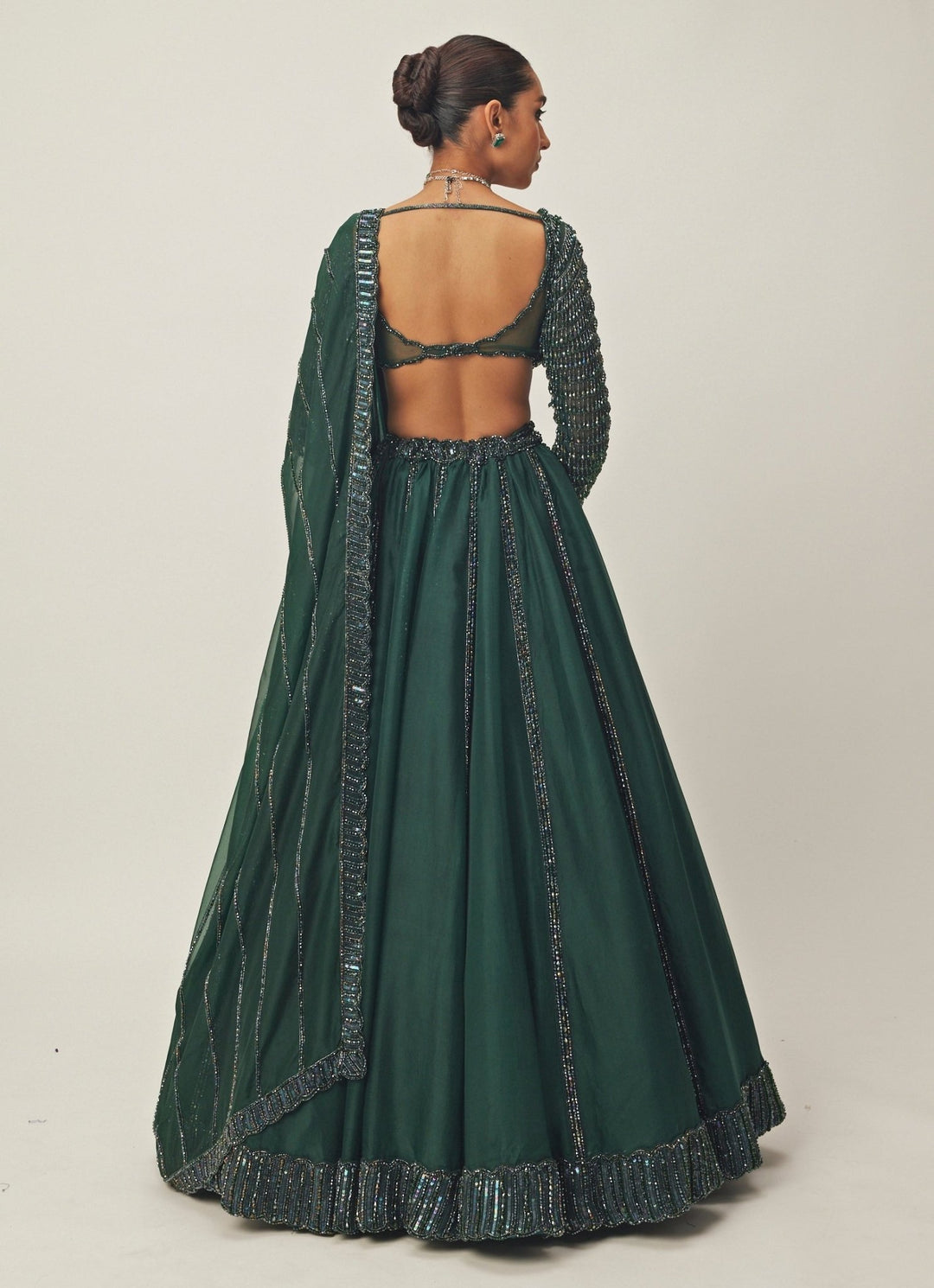 Green Crystal And Sequin Embroidered Organza Lehenga Set Vvani By Vani Vats - Fabilicious Fashion