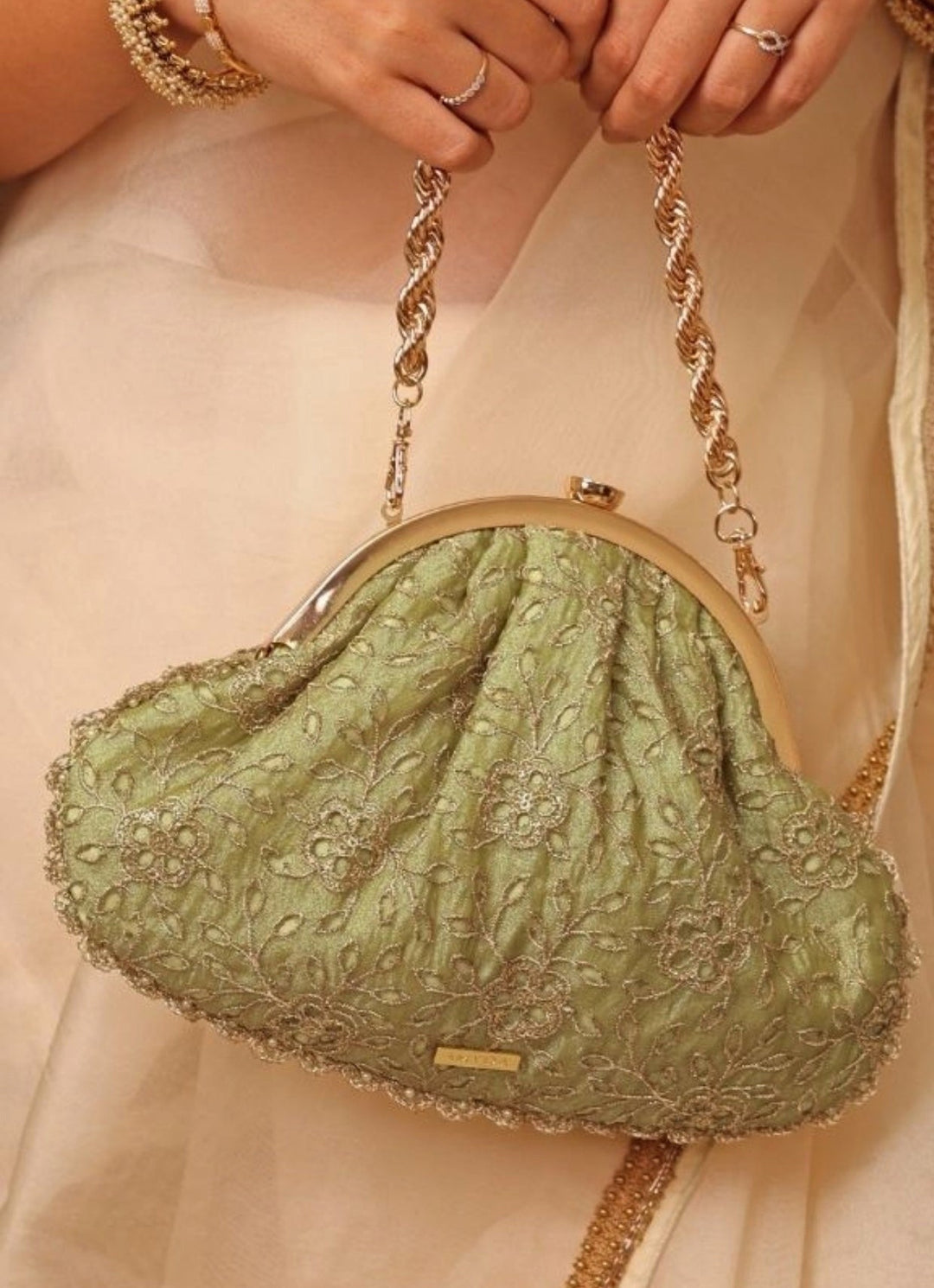 Amyra Green Cutwork Vintage PurseFabilicious Fashion