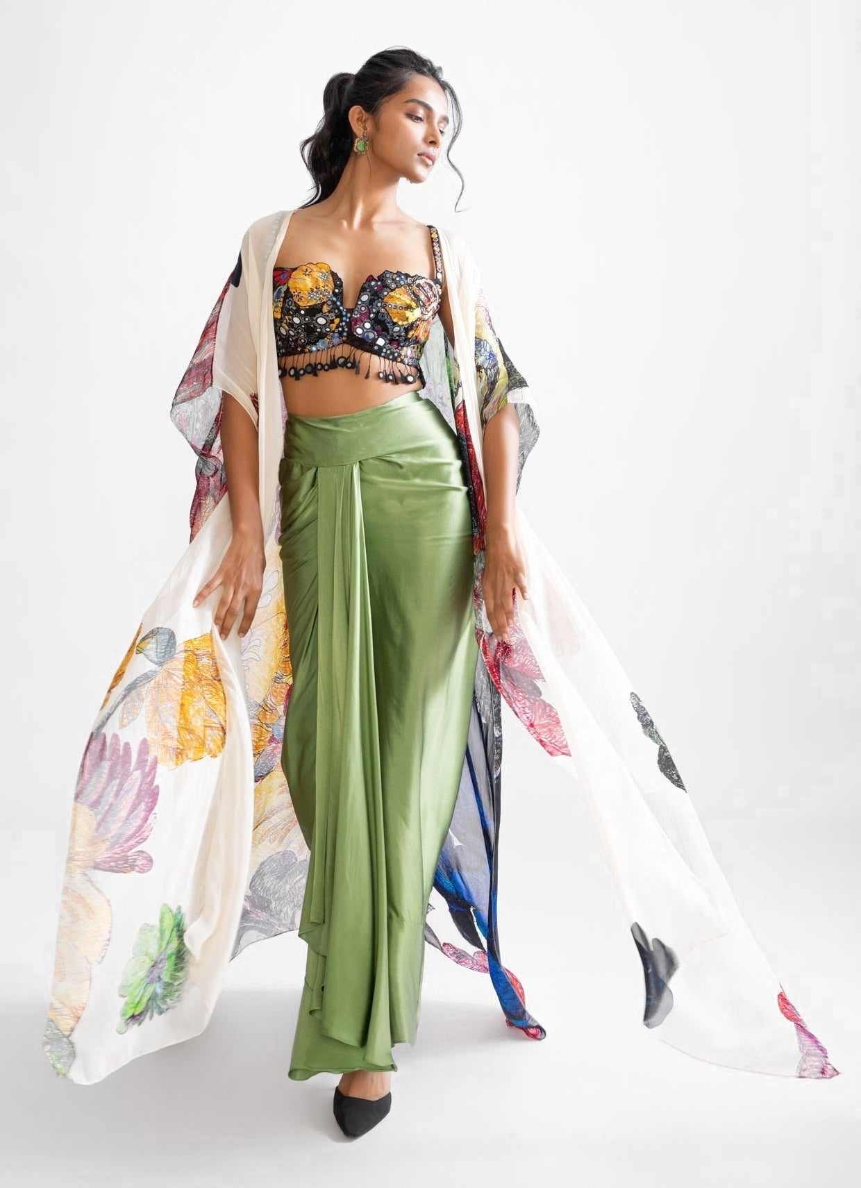 Green daisy print Saaksha Kinni indowestern wear