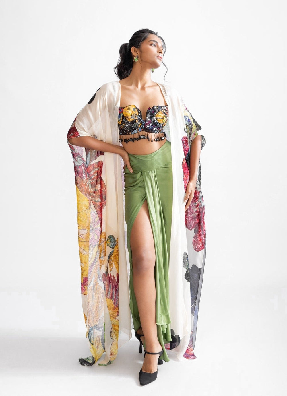 Green Daisy Print Cape Set Saaksha & Kinni - Fabilicious Fashion