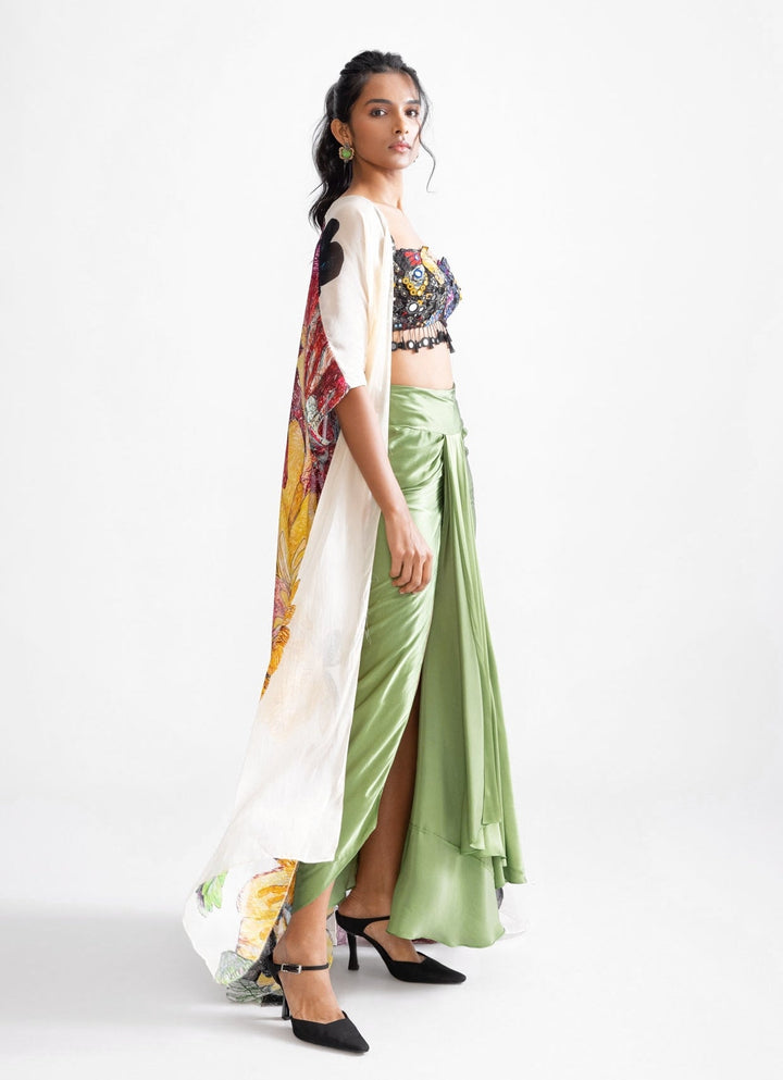 Green Daisy Print Cape Set Saaksha & Kinni - Fabilicious Fashion