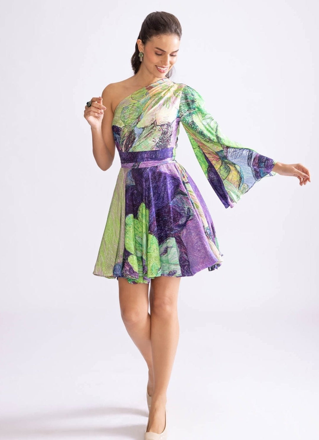 Green Daisy Print Dress Saaksha & Kinni - Fabilicious Fashion