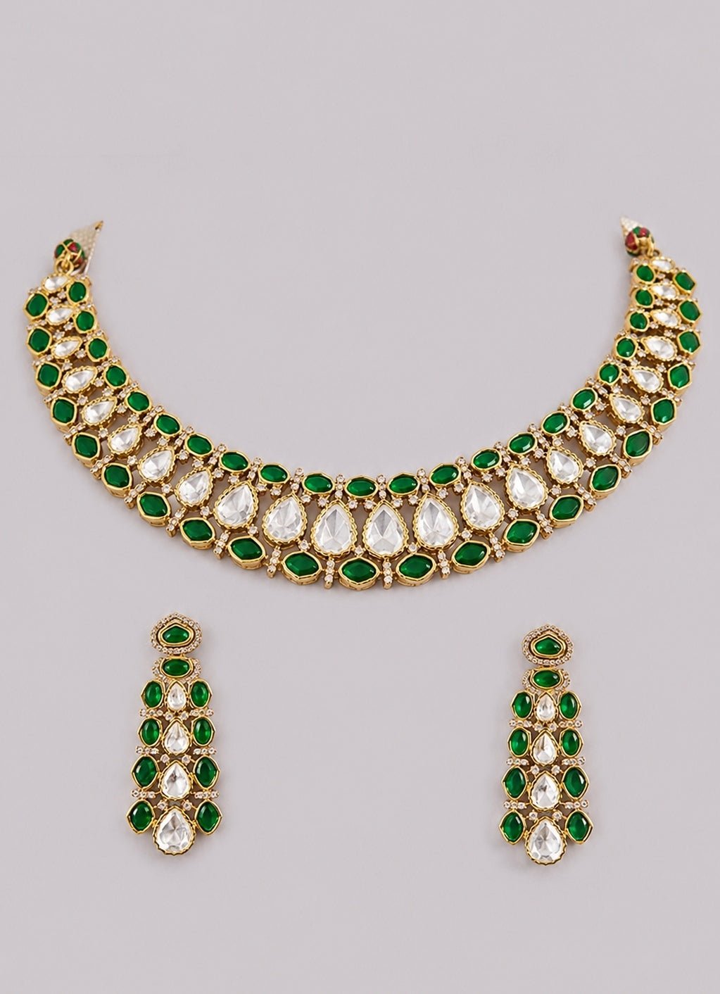 Zevar by Geeta Green Dual Tone Polki Necklace SetFabilicious Fashion