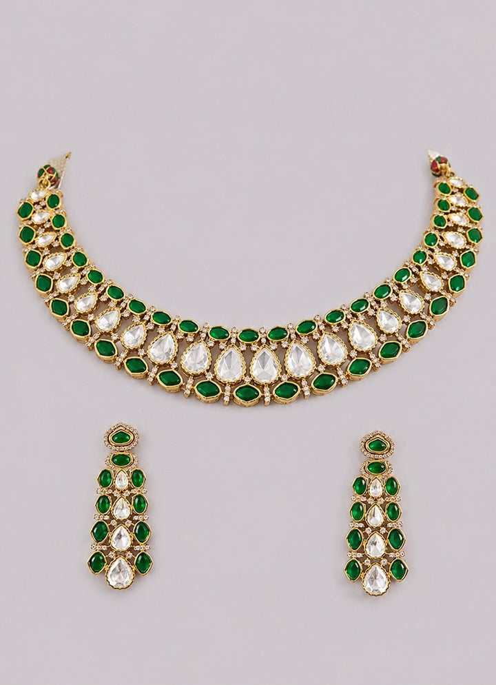 Zevar by Geeta Green Dual Tone Polki Necklace SetFabilicious Fashion
