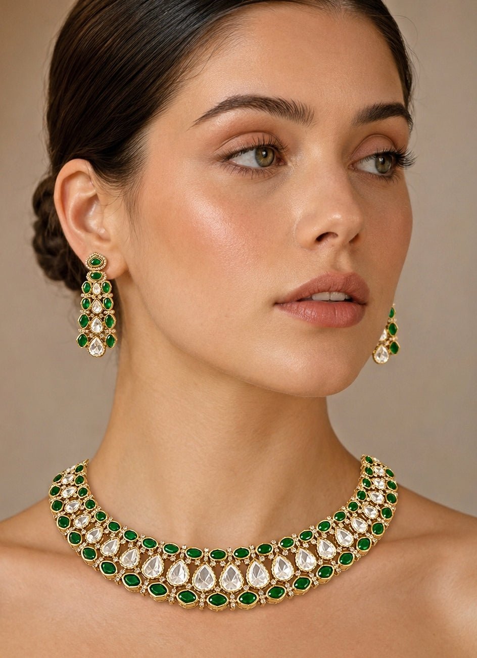 Zevar by Geeta Green Dual Tone Polki Necklace SetFabilicious Fashion