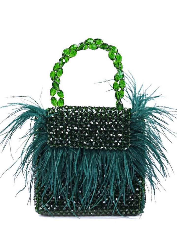 Green Embellished Mini Bag With Feathers House of Kosha - Fabilicious Fashion