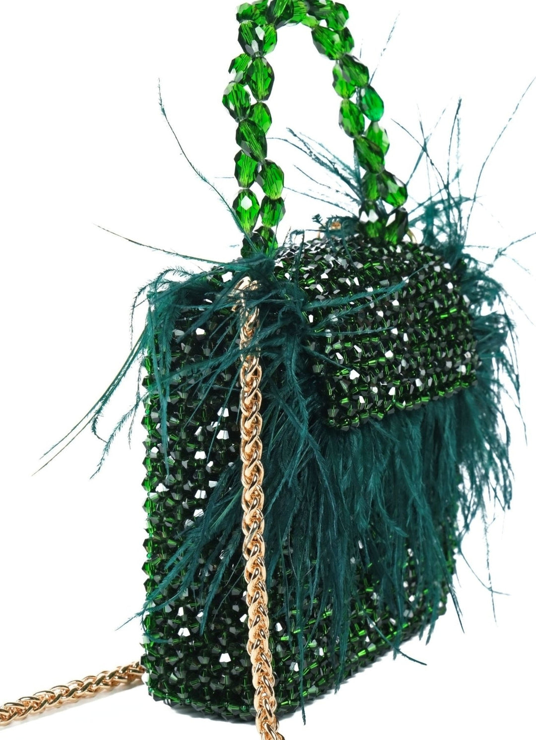 Green Embellished Mini Bag With Feathers House of Kosha - Fabilicious Fashion