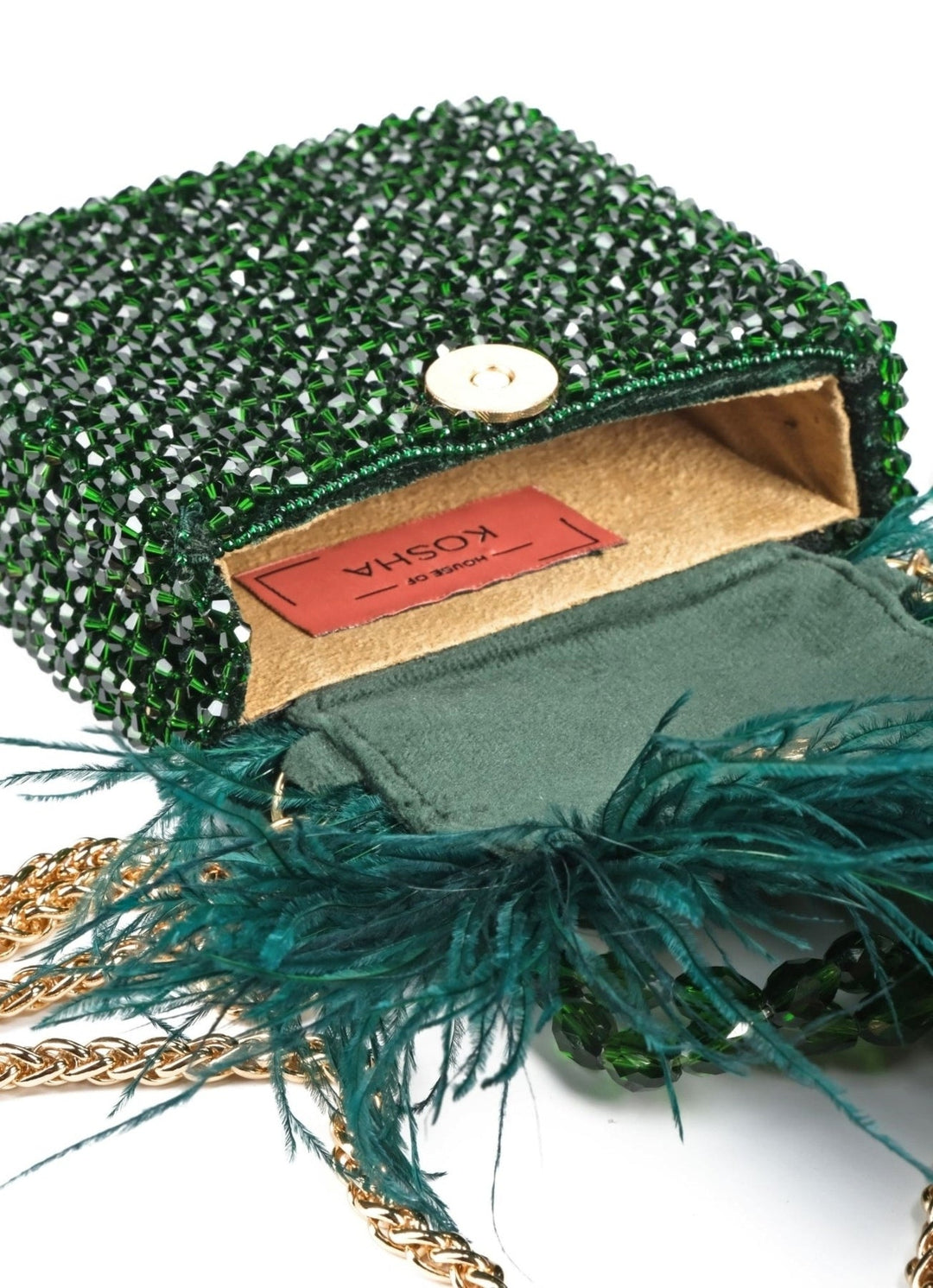 Green Embellished Mini Bag With Feathers House of Kosha - Fabilicious Fashion