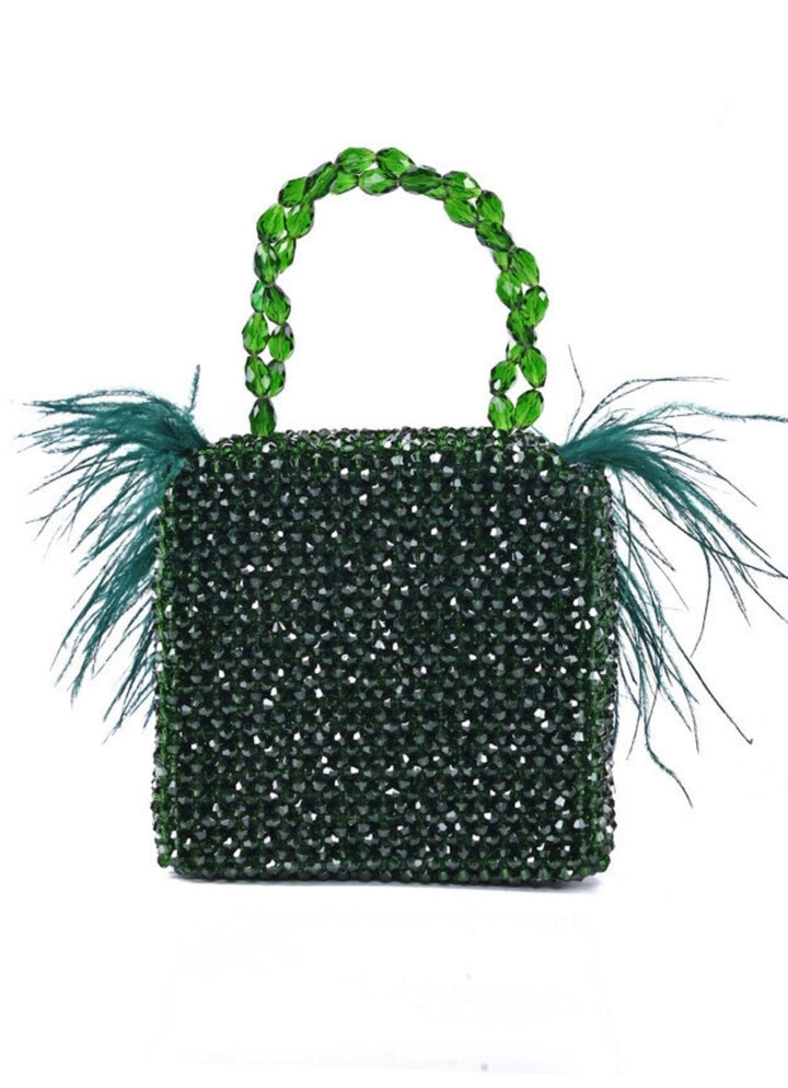 Green Embellished Mini Bag With Feathers House of Kosha - Fabilicious Fashion