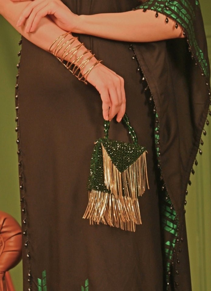 Green Embellished Mini Bag With Gold Chain House of Kosha - Fabilicious Fashion