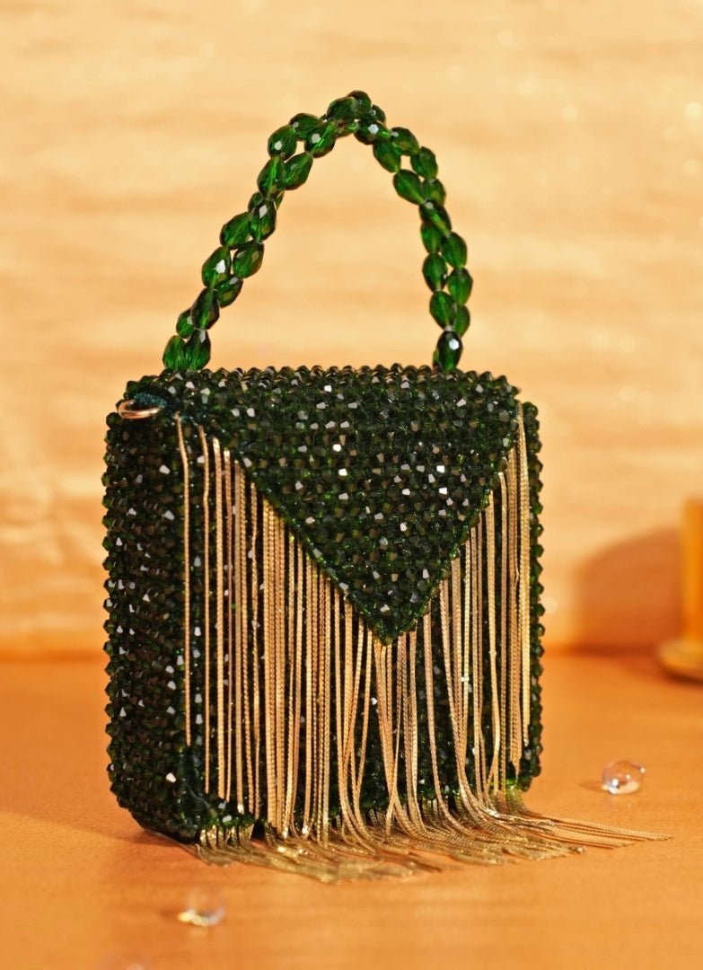 Green Embellished Mini Bag With Gold Chain House of Kosha - Fabilicious Fashion