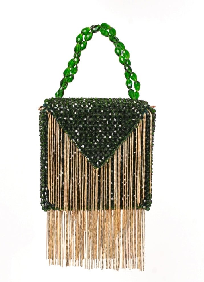 Green Embellished Mini Bag With Gold Chain House of Kosha - Fabilicious Fashion