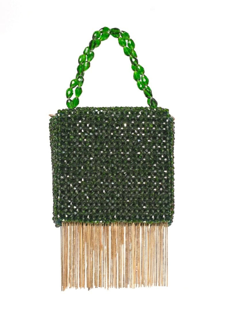 Green Embellished Mini Bag With Gold Chain House of Kosha - Fabilicious Fashion