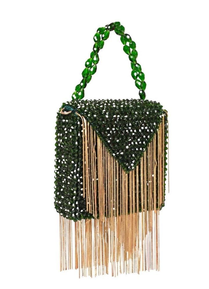 Green Embellished Mini Bag With Gold Chain House of Kosha - Fabilicious Fashion
