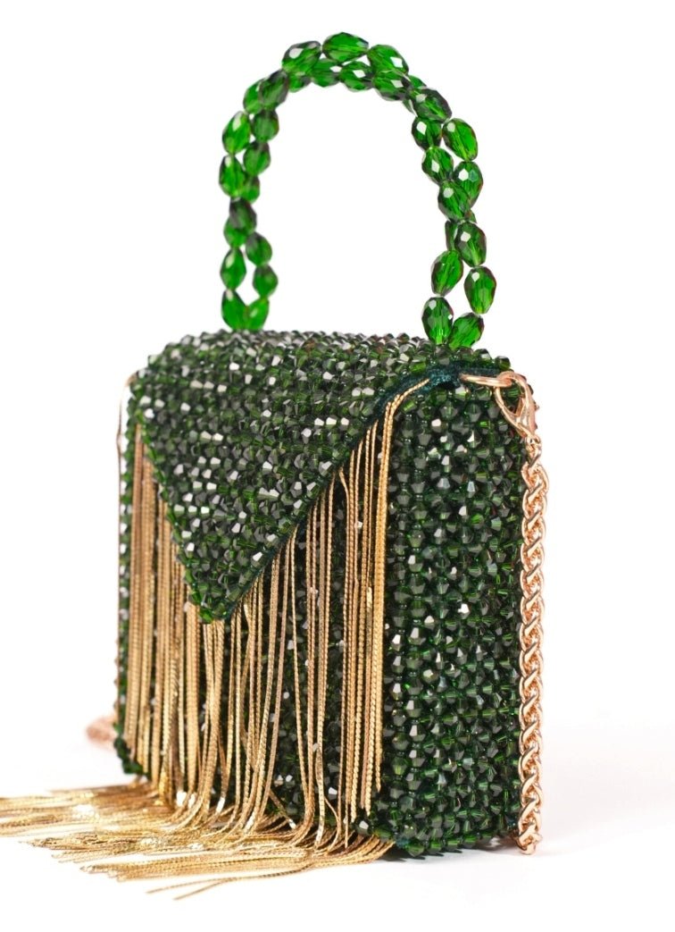 Green Embellished Mini Bag With Gold Chain House of Kosha - Fabilicious Fashion