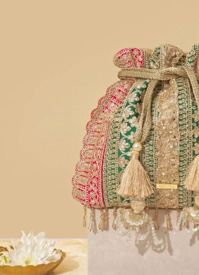 Green Embellished Potli AMYRA - Fabilicious Fashion