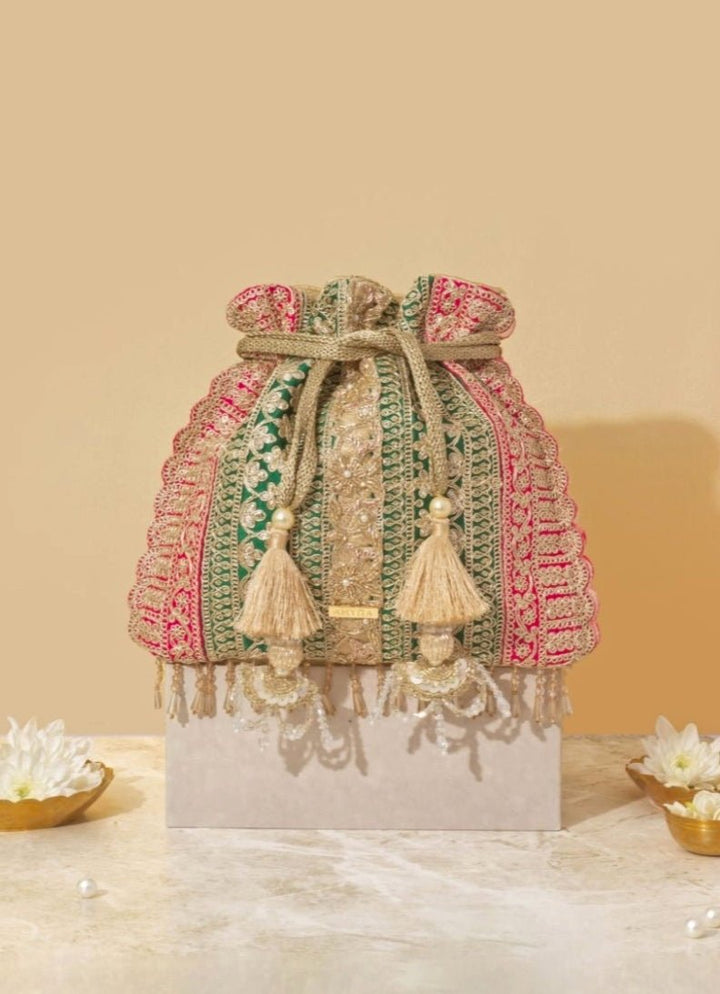 Green Embellished Potli AMYRA - Fabilicious Fashion