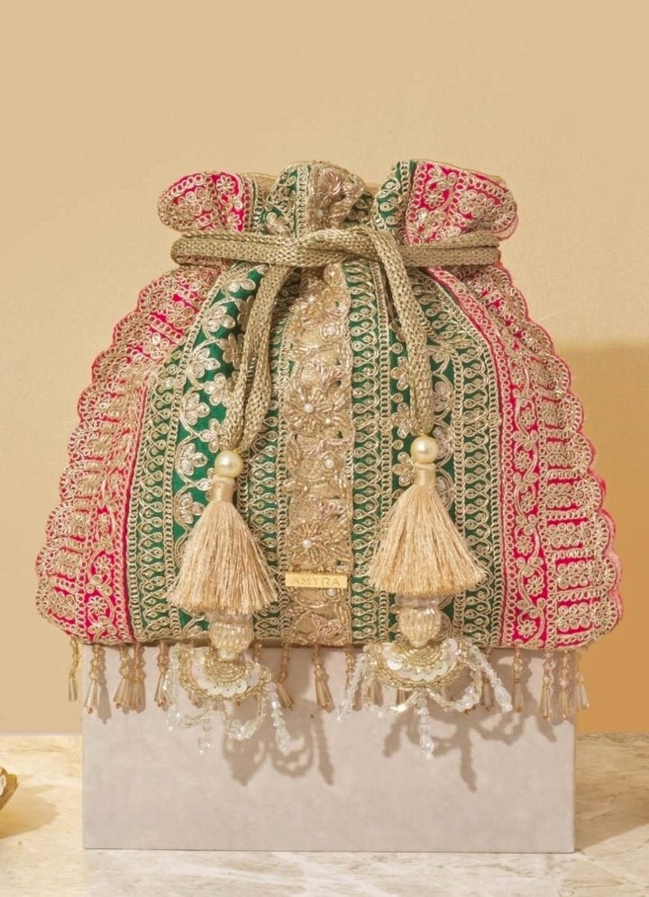 Green Embellished Potli AMYRA - Fabilicious Fashion