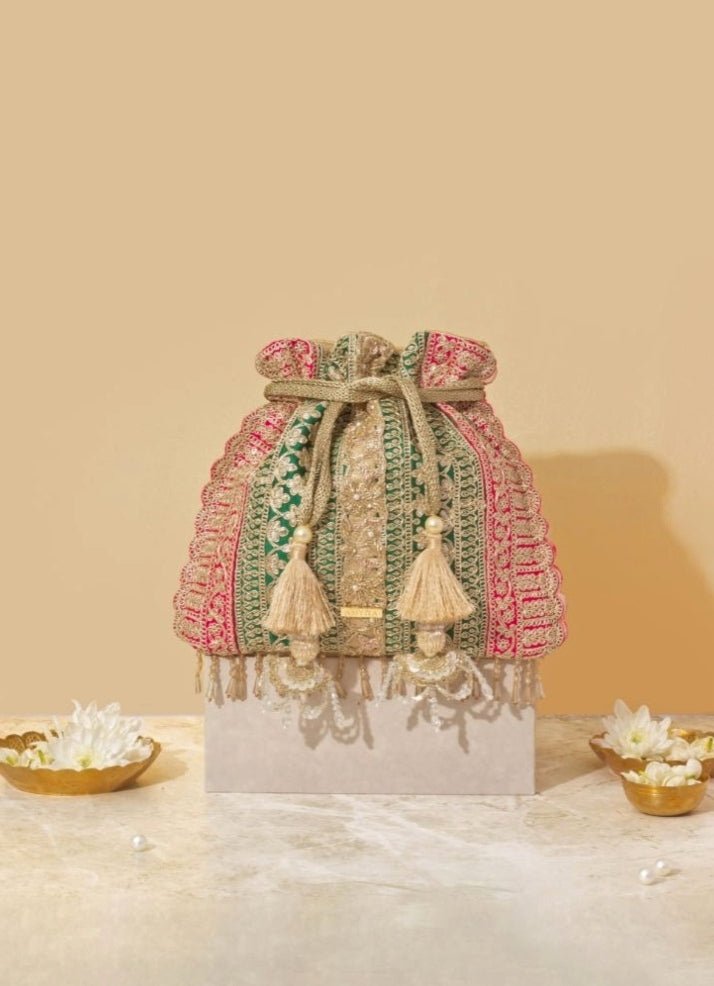 Green Embellished Potli AMYRA - Fabilicious Fashion