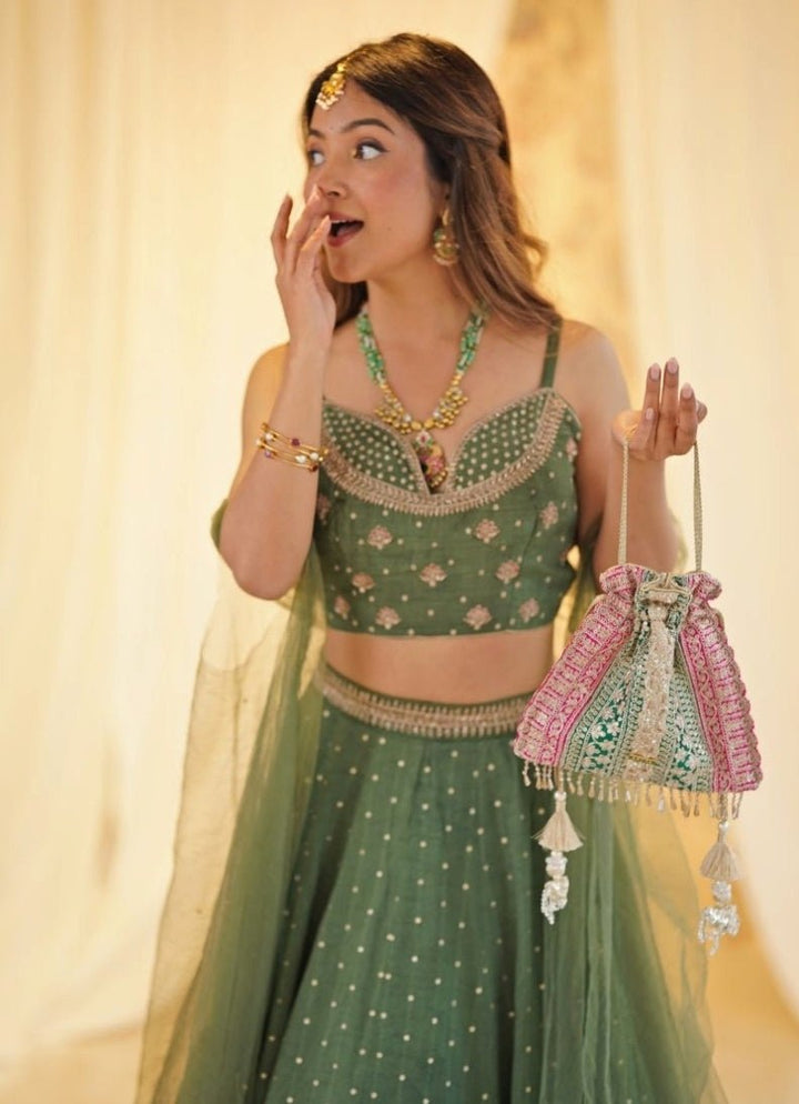 Green Embellished Potli AMYRA - Fabilicious Fashion