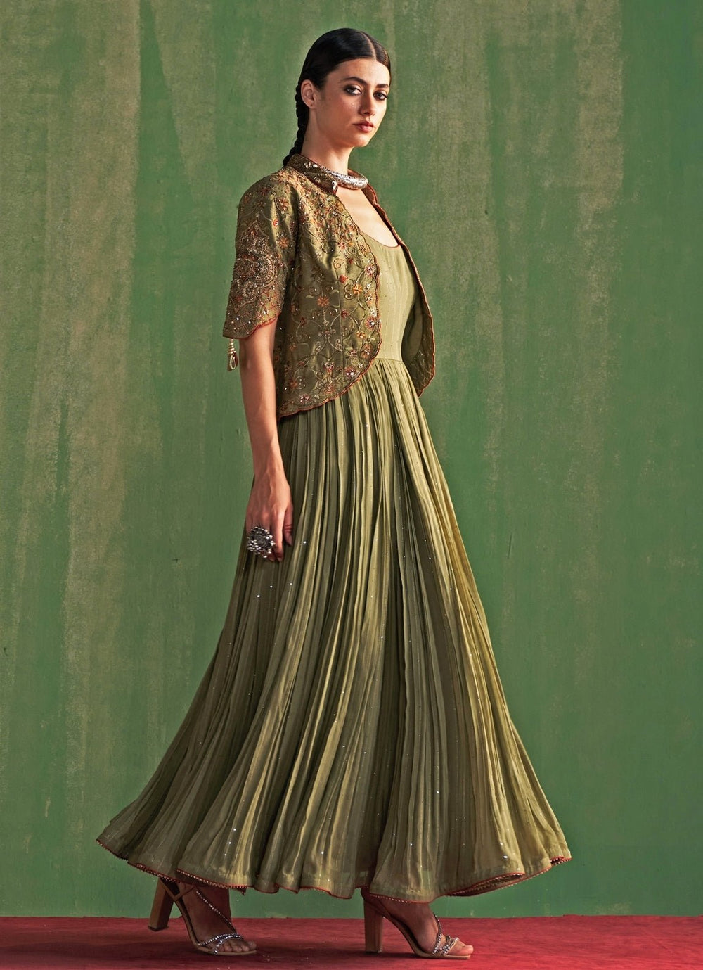 Green Embroidered Anarkali Jacket Set Studio Bagechaa - Fabilicious Fashion