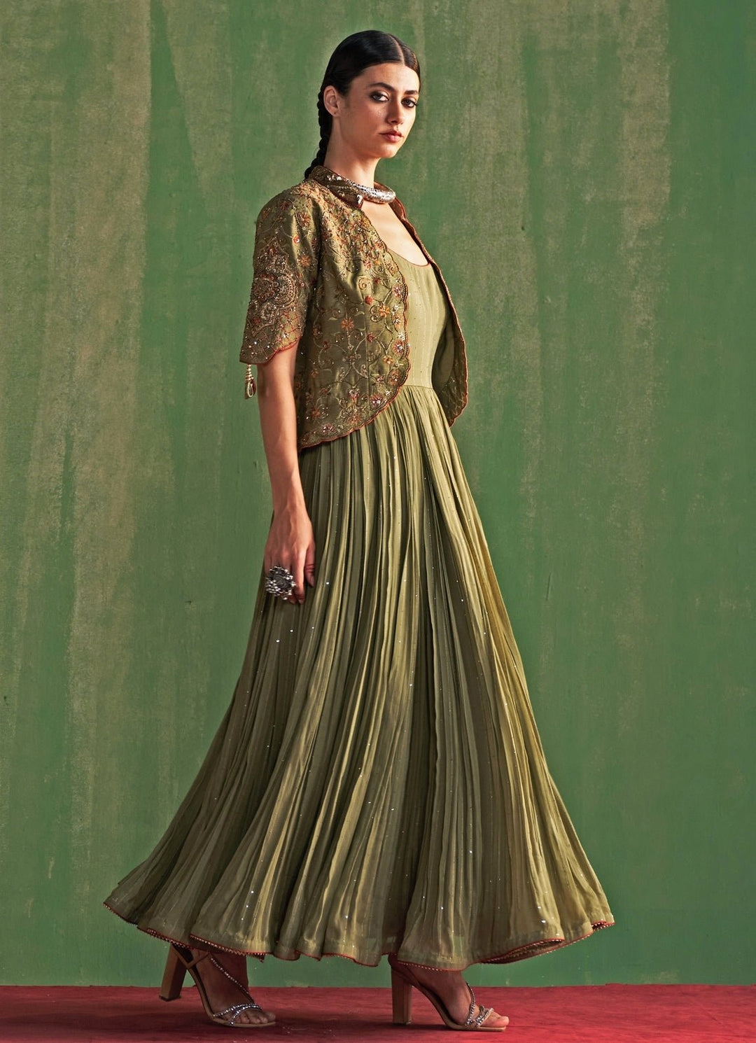 Green Embroidered Anarkali Jacket Set Studio Bagechaa - Fabilicious Fashion