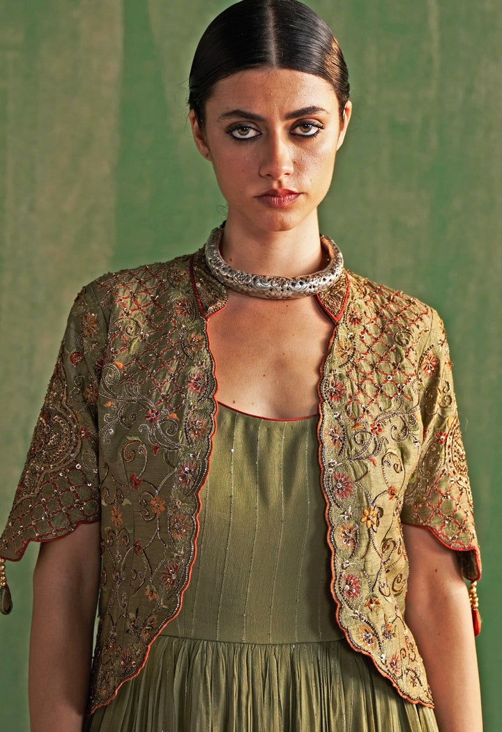 Green Embroidered Anarkali Jacket Set Studio Bagechaa - Fabilicious Fashion