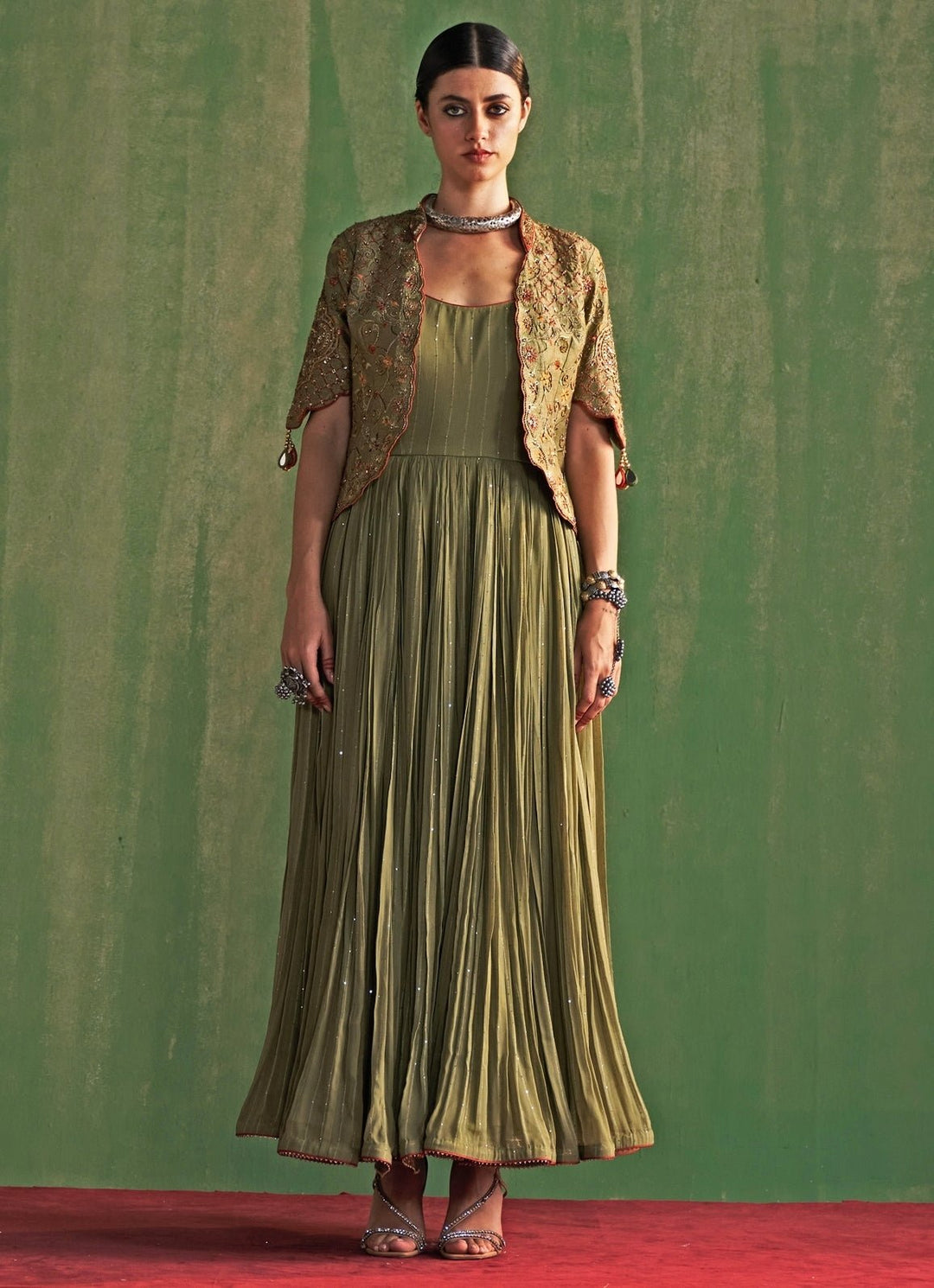 Green Embroidered Anarkali Jacket Set Studio Bagechaa - Fabilicious Fashion