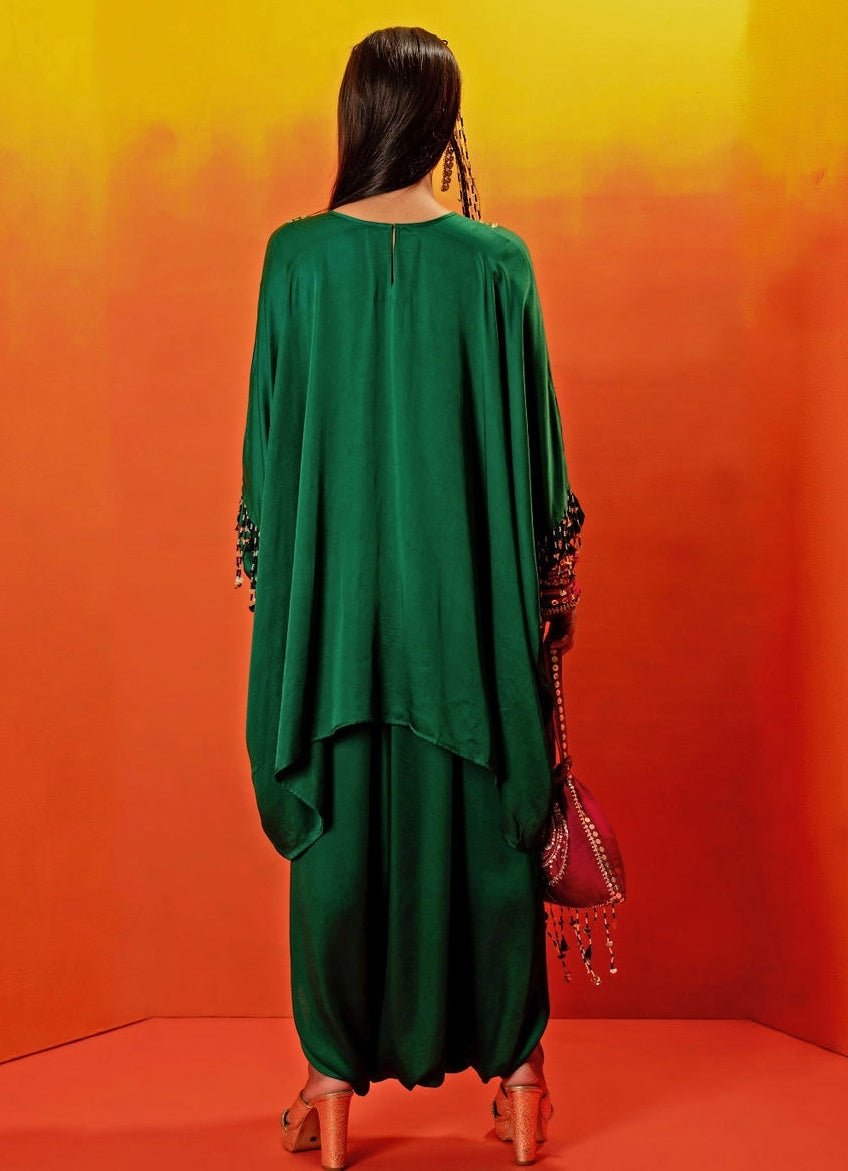 Green Embroidered Anti - Fit Tunic And Dhoti Skirt Set Prahnaaya - Fabilicious Fashion