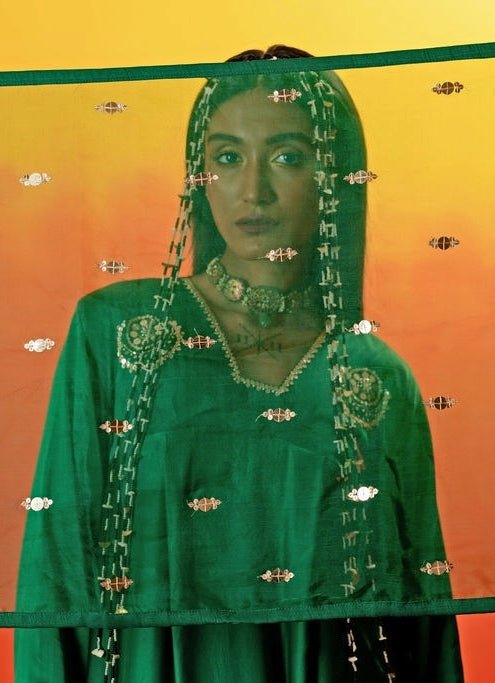Green Embroidered Asymmetric Kurta Dhoti Set Prahnaaya - Fabilicious Fashion