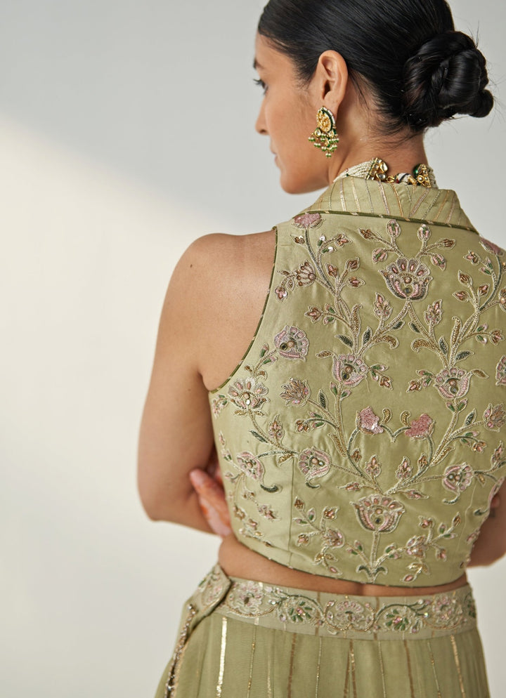 Green Embroidered Blouse Sharara Set With Cape Studio Bagechaa - Fabilicious Fashion