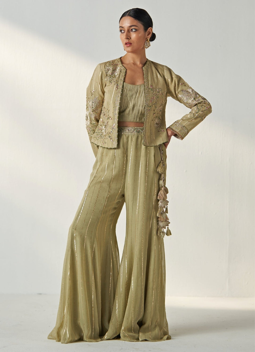 Green Embroidered Blouse Sharara Set With Cape Studio Bagechaa - Fabilicious Fashion