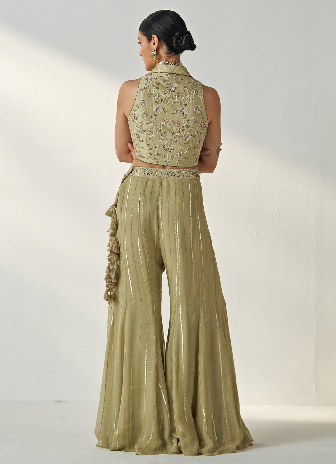 Green Embroidered Blouse Sharara Set With Cape Studio Bagechaa - Fabilicious Fashion