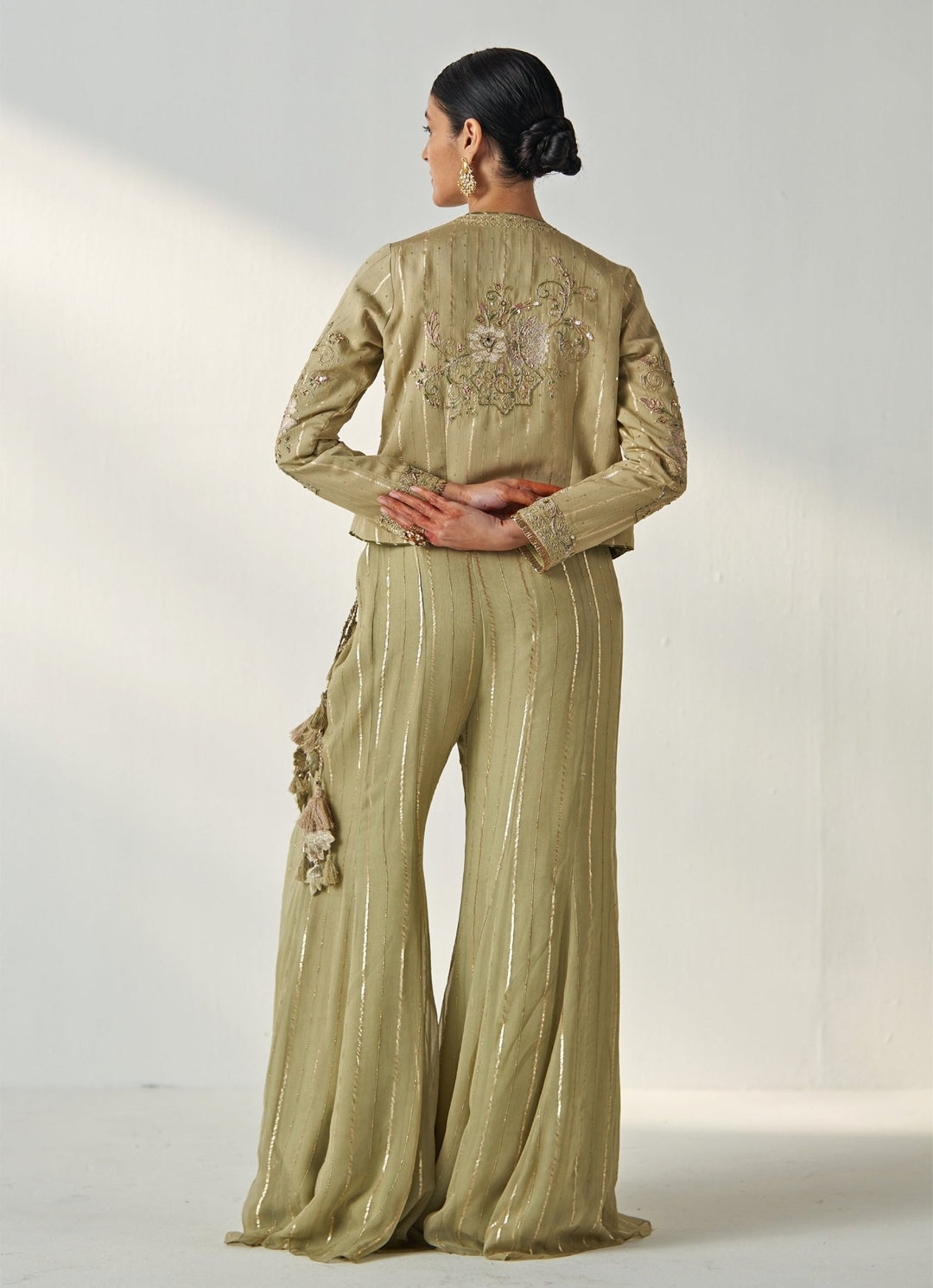 Green Embroidered Blouse Sharara Set With Cape Studio Bagechaa - Fabilicious Fashion