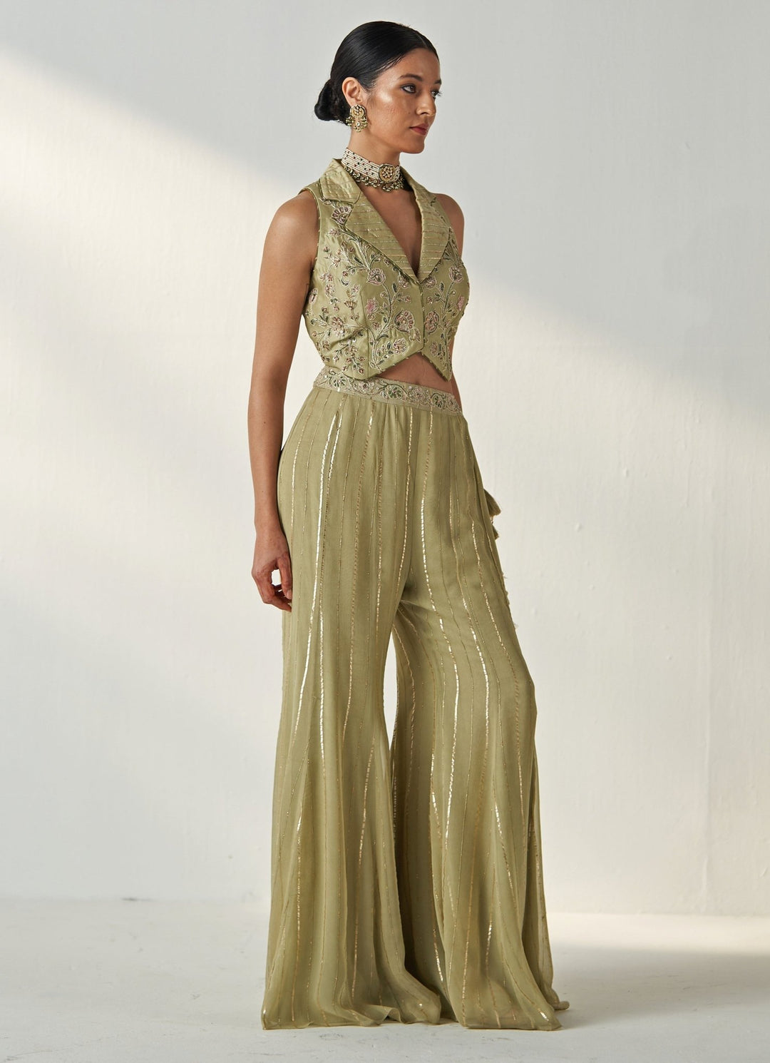 Green Embroidered Blouse Sharara Set With Cape Studio Bagechaa - Fabilicious Fashion