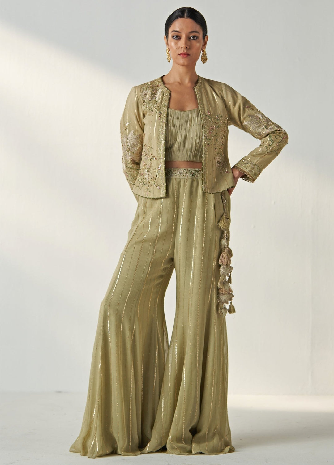 Green Embroidered Blouse Sharara Set With Cape Studio Bagechaa - Fabilicious Fashion