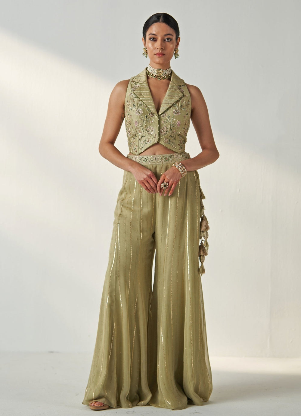 Green Embroidered Blouse Sharara Set With Cape Studio Bagechaa - Fabilicious Fashion