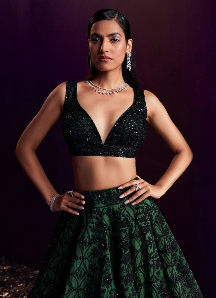 Green Embroidered Bridal Lehenga Set Angad Singh - Fabilicious Fashion