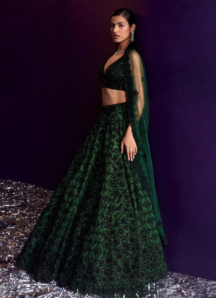 Green Embroidered Bridal Lehenga Set Angad Singh - Fabilicious Fashion