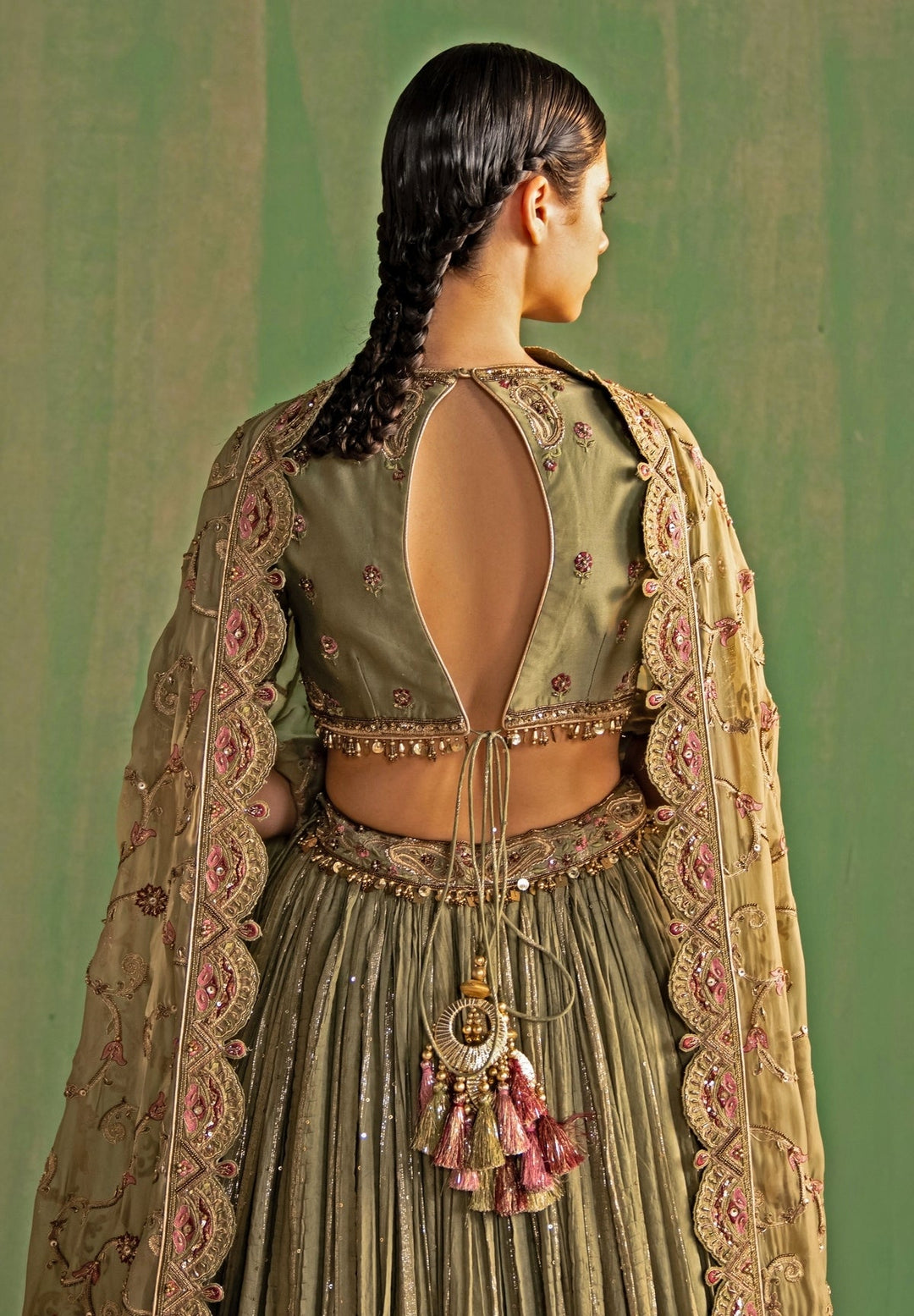 Green Embroidered Chanderi Lehenga Set Studio Bagechaa - Fabilicious Fashion