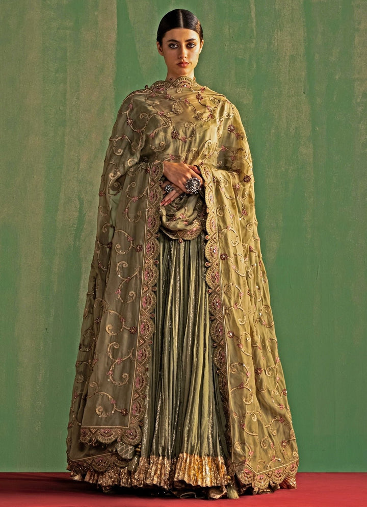 Green Embroidered Chanderi Lehenga Set Studio Bagechaa - Fabilicious Fashion