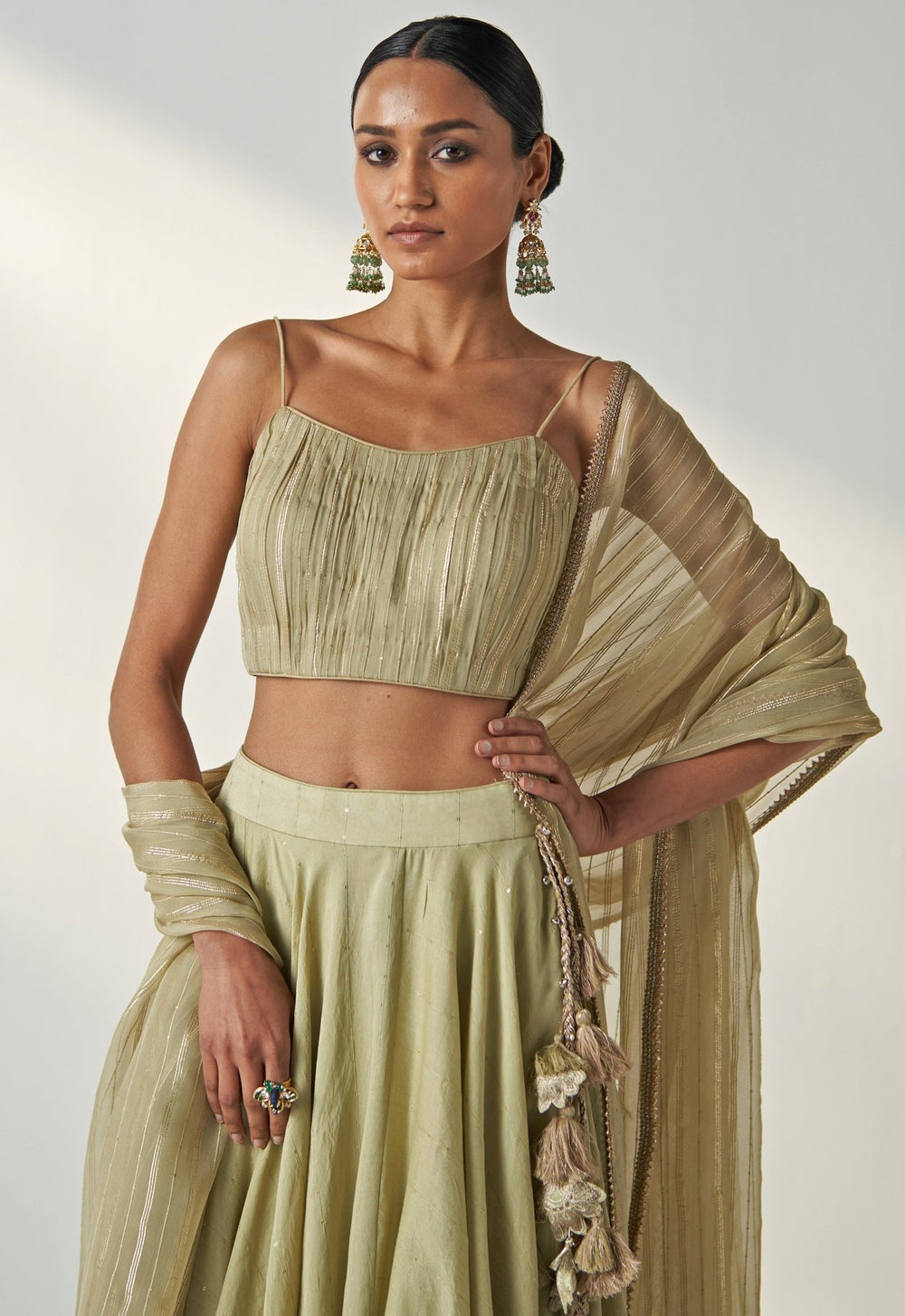 Green Embroidered Chanderi Lehenga Set Studio Bagechaa - Fabilicious Fashion