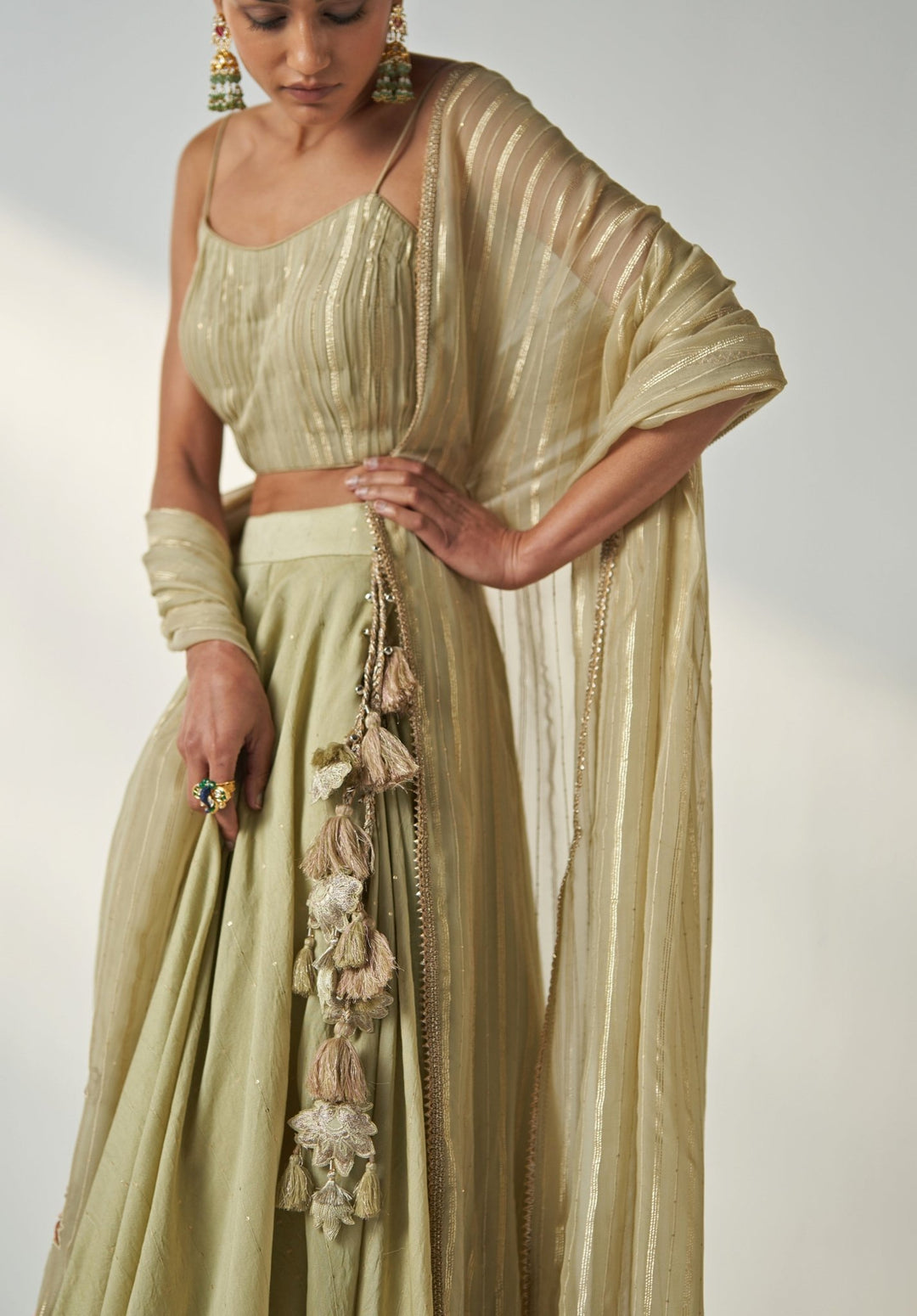 Green Embroidered Chanderi Lehenga Set Studio Bagechaa - Fabilicious Fashion