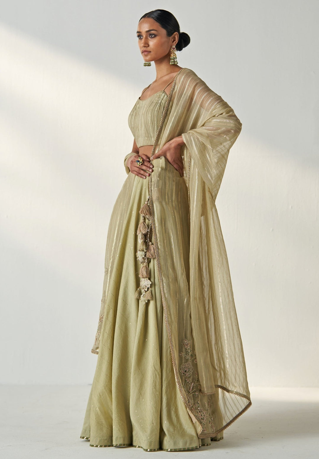 Green Embroidered Chanderi Lehenga Set Studio Bagechaa - Fabilicious Fashion